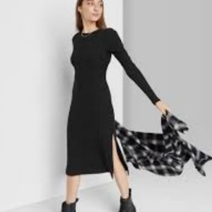 📌FINAL SALE  |Wild Fable | Ribbed Knit Long Sleeve Open Back Midi Dress